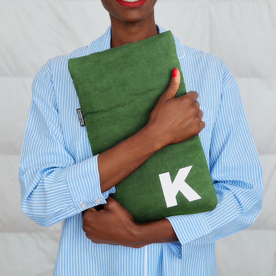 PERSONALISED GREEN LINEN HOT WATER BOTTLE