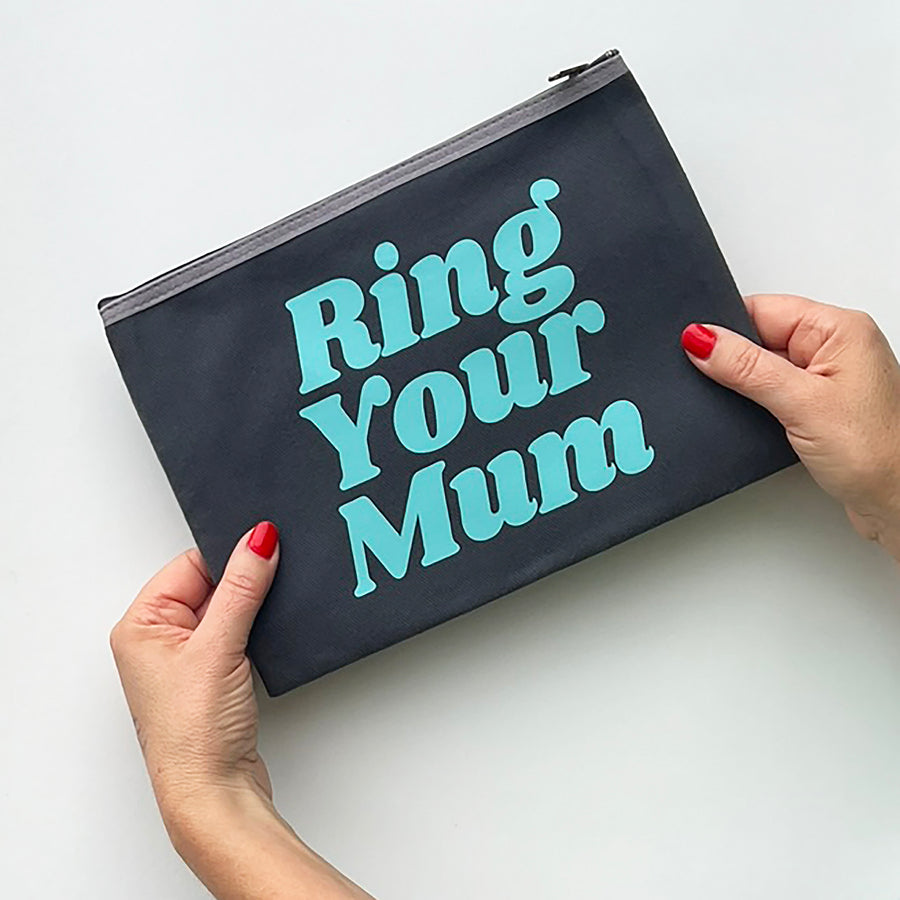 'RING YOUR MUM' PURSE GREY/TURQUOISE