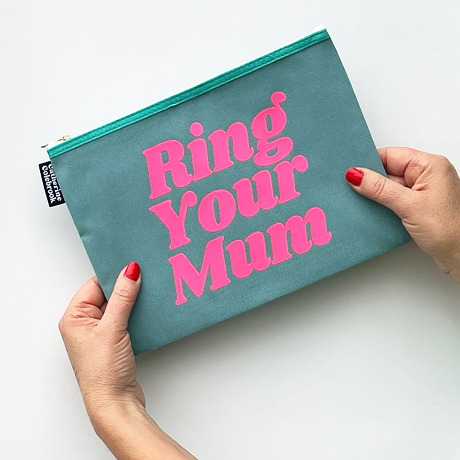 'RING YOUR MUM' PURSE TURQUOISE/NEON PINK